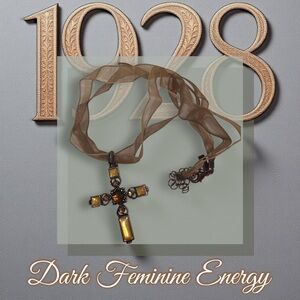 1928 Jewelry Bronze Cross Necklace Amber Glass Bohemian Ribbon Cord Vintage